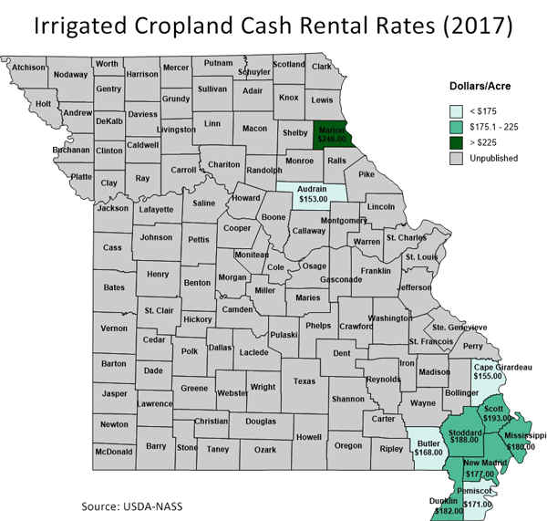 Map of Irrigated Cash Rental Rates