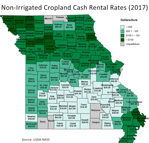 Map of Non-Irrigated Cash Rental Rates