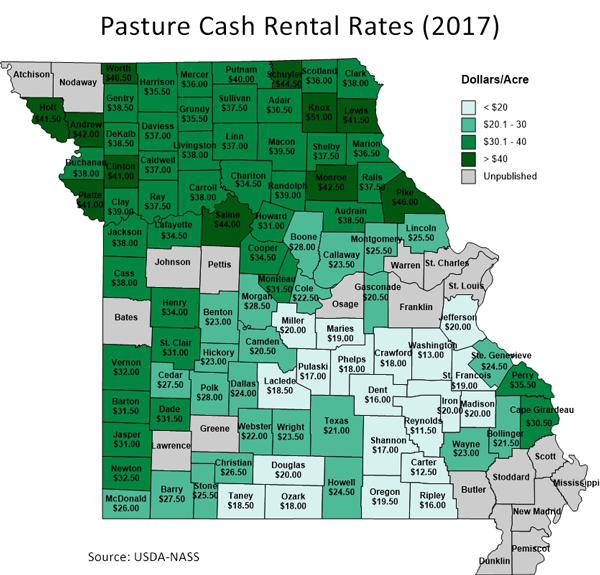 Map of Pasture Cash Rental Rates