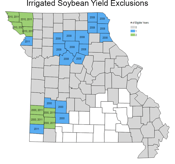 Map of Irrigated Soybeans Yield Exclusions