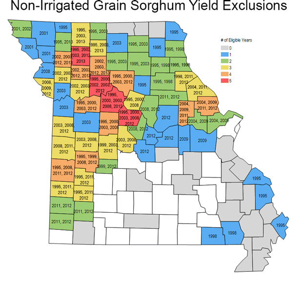 Map of Non-Irrigated Grain Sorghum Yield Exclusions