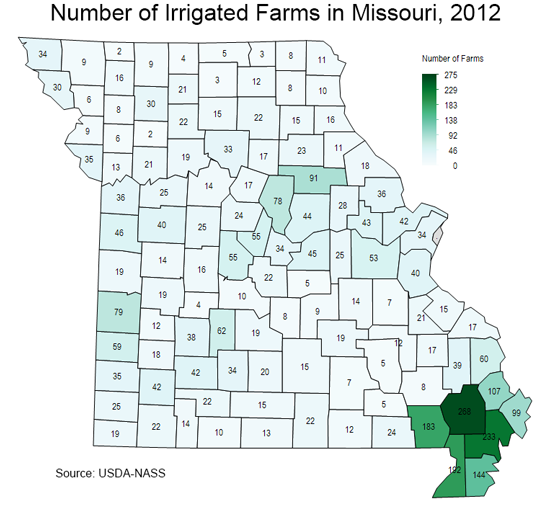 Map of Irrigated Farms in Missouri