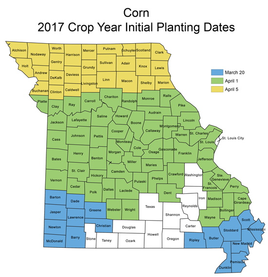 Map of Corn Initial Planting Date